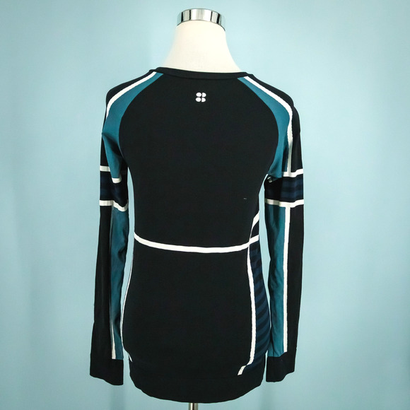 Sweaty Betty Size Medium M Black Print Athlete Seamless Crew Long Sleeve Top - Picture 4 of 6